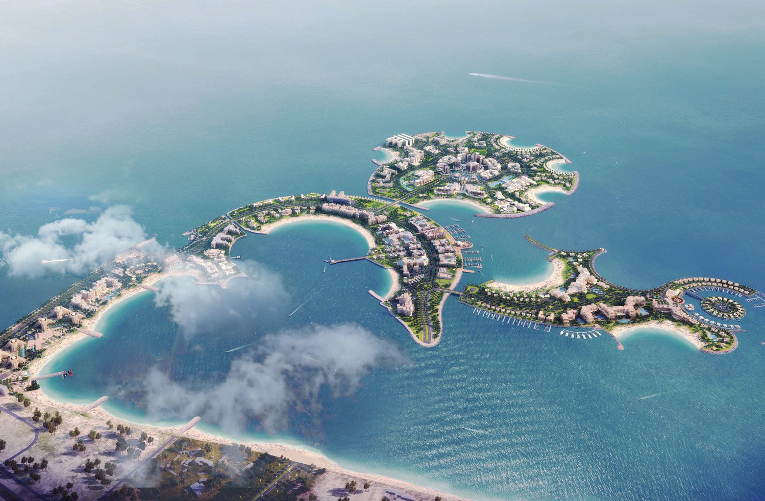 Aerial render of Al Marjan Island archipelago in the Arabian Gulf